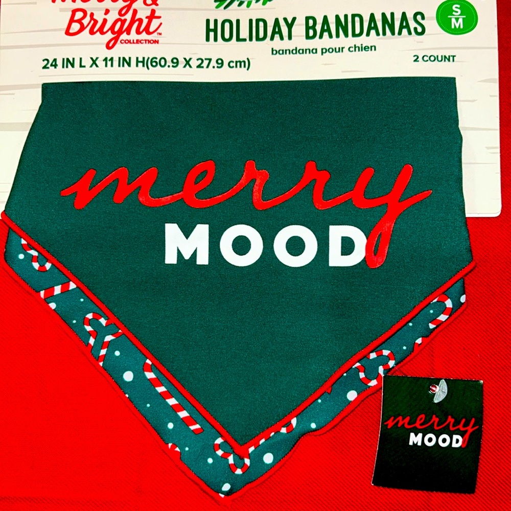 Merry & Bright Holiday Bandanas ( Merry Mood, Candy Canes) S/M